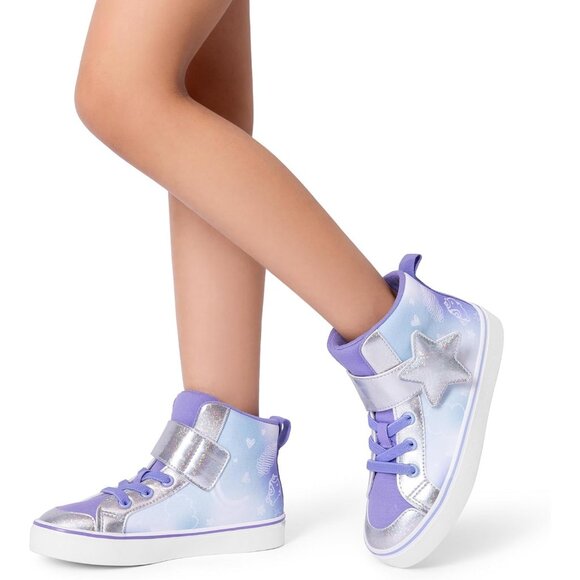 Kid's Girls Sneaker Hook Loop Sparkly Shiny Star Comfortable Casual Purple Shoes - Picture 6 of 6